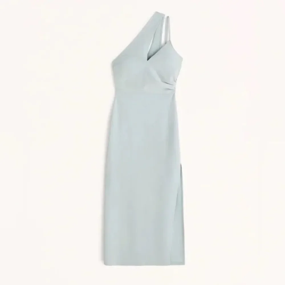 Abercrombie & Fitch | Dresses | Abercrombie Fitch Asymmetrical Ruched Maxi Dress In Light Bluegreen